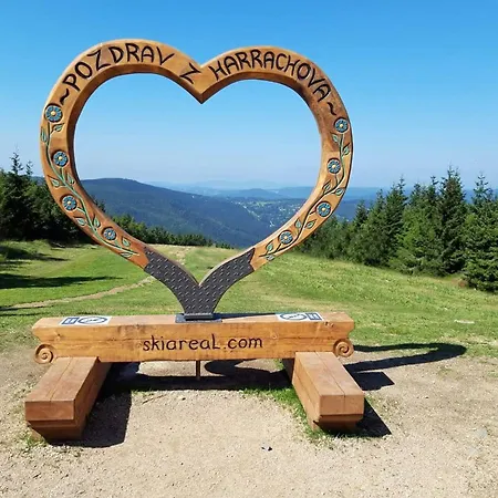Enjoyharrachov - Atraktivni Klidny Klimatizovany 20 V Centru S Terasou A Parkovanim, Wifi-wlan, Sat, Herni Konzoli, Ipad, Netflix Zdarma, Moznosti Dobijeni Auta, Vyhledem Do Zahrady A Na Kostelik Jen 150m Od Lanovky アパート *